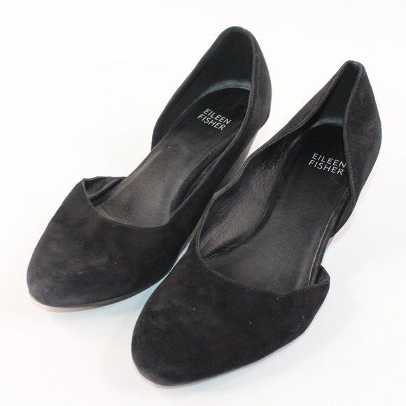Eileen Fisher Black Suede Low Wedge Heels - Picture 4 of 12
